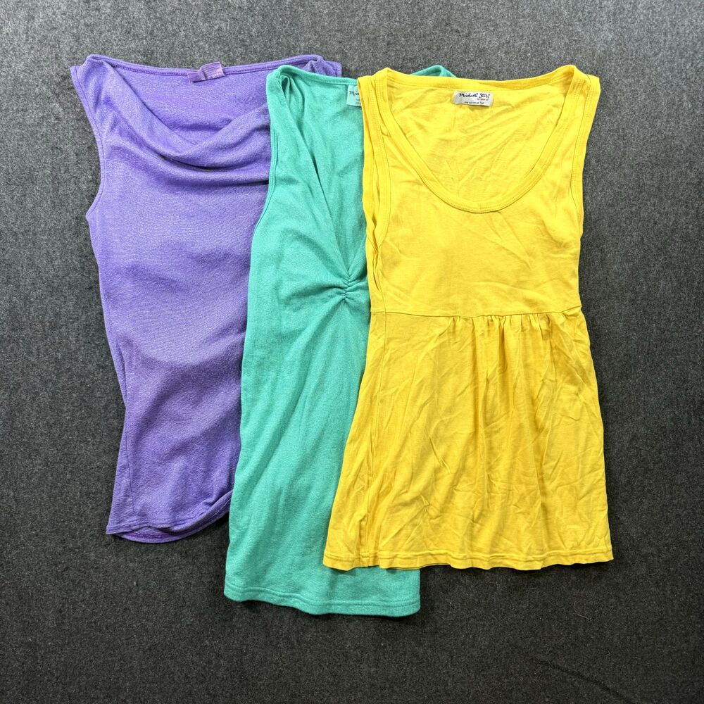 Michael Stars Original Tee Womens One Size Metallic Yellow Purple Green Lot of 3